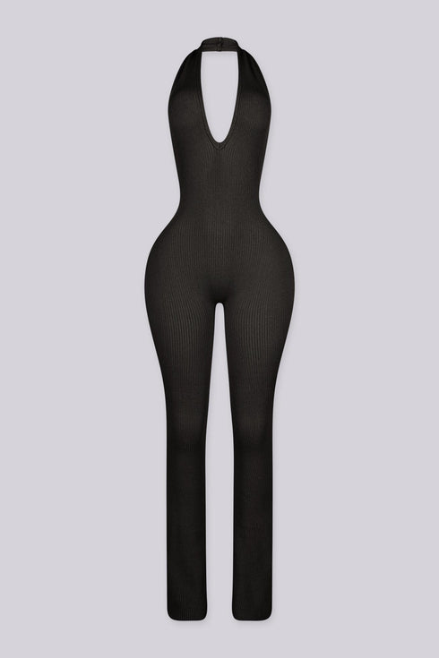 Midnight Flare Halter Jumpsuit