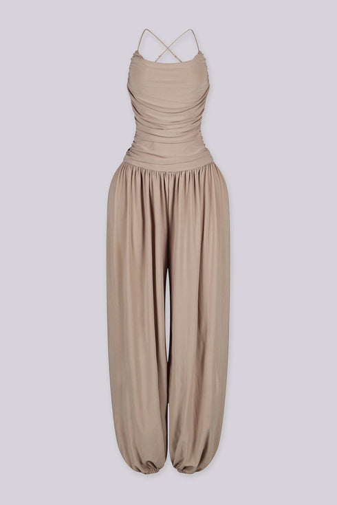 Desert Sand Ruched Jumpsuit