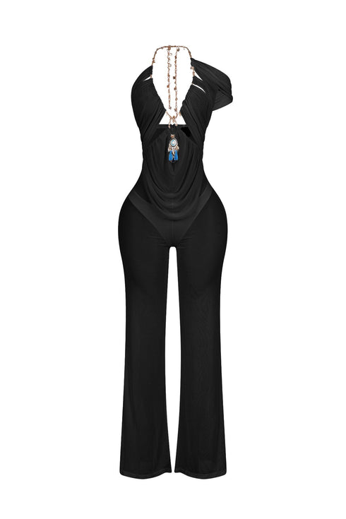 Myllure Mesh Chain Halter Jumpsuit