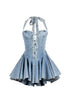 Bluebell Lace Up Denim Halter Mini Dress
