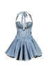 Bluebell Lace Up Denim Halter Mini Dress