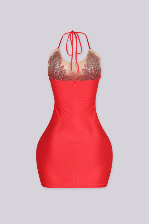 Bratty Rhinestone Mesh Contrast Mini Dress