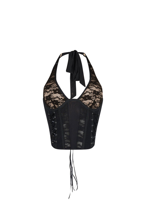 Corsabella Mesh Lace Halter Corset Top