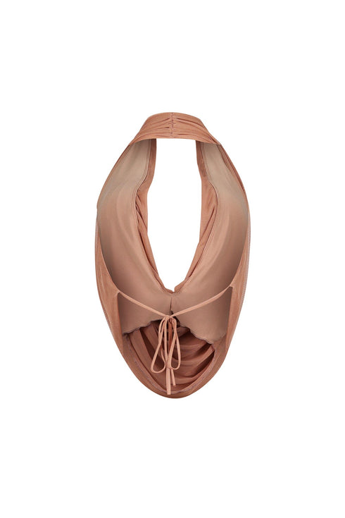 Cascading Mesh Cowl Neck Tie Top