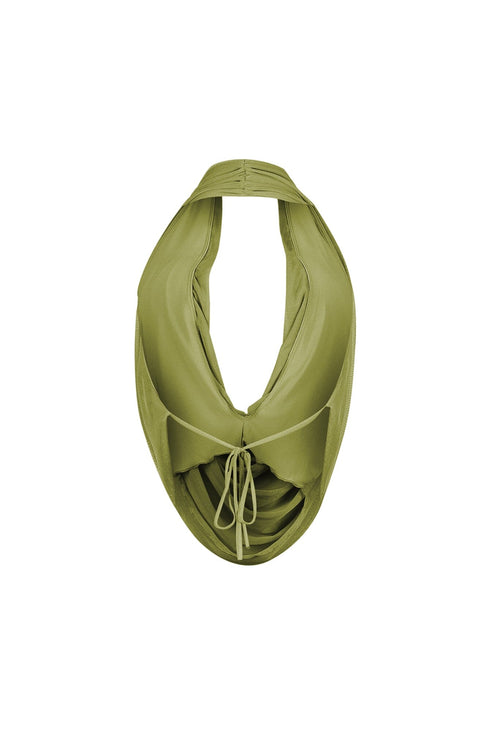 Cascading Mesh Cowl Neck Tie Top