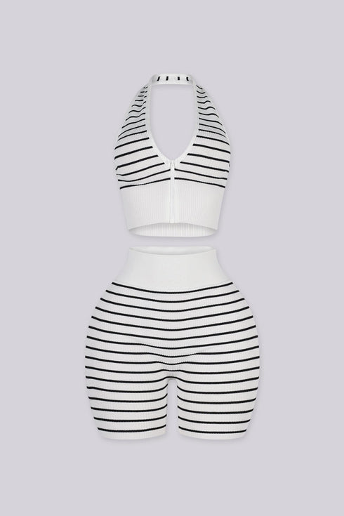 Nautical Zip Halter Top & Biker Short SET