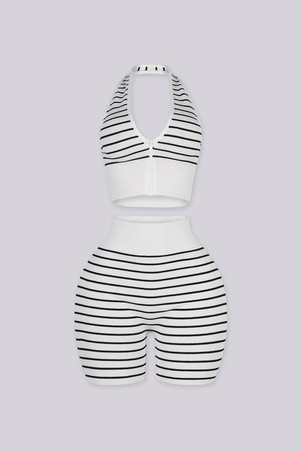 Nautical Zip Halter Top & Biker Short SET