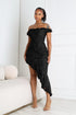Asym Ruffle Muse Off Shoulder Midi Dress
