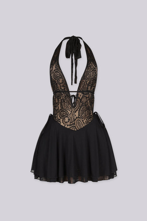 Goth Lace Halter Mini Dress