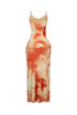 Coral Blush Mesh Print Maxi Dress