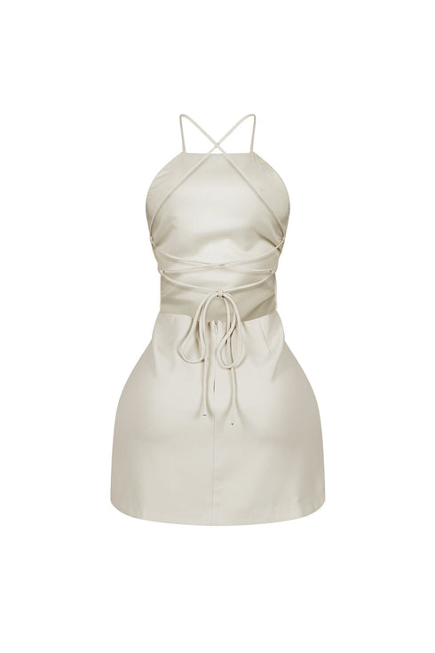 Backstory Lace Up Halter Mini Dress