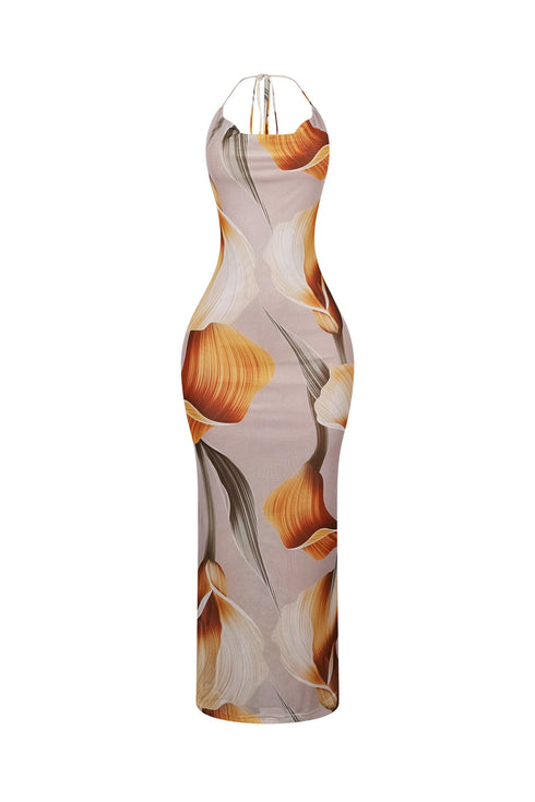 Tulipfield Mesh Print Halter Maxi Dress