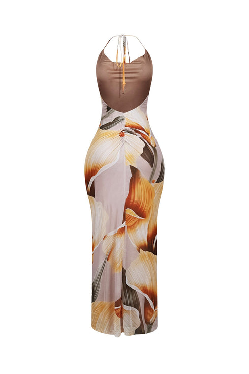 Tulipfield Mesh Print Halter Maxi Dress