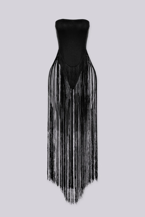 Onyx Fringe Tube Bodysuit
