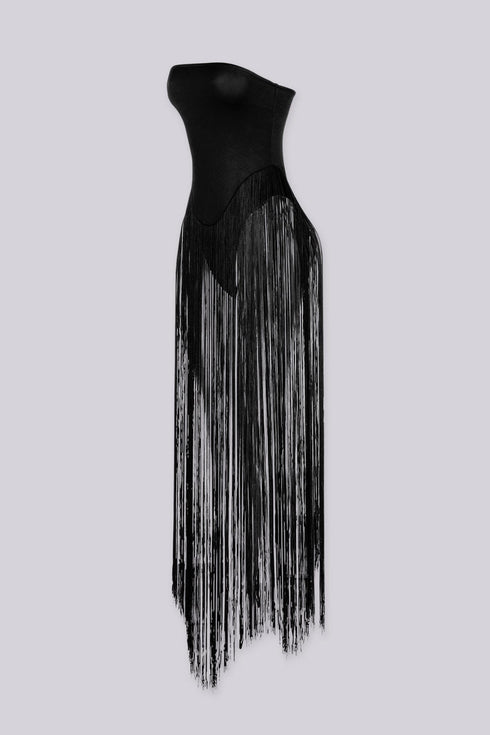 Onyx Fringe Tube Bodysuit