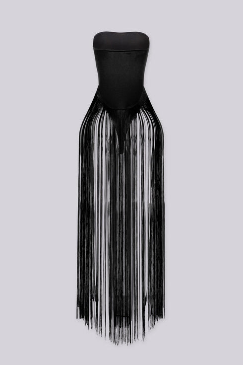 Onyx Fringe Tube Bodysuit
