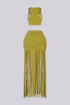 Olive Fringe Crop Top & Skirt SET