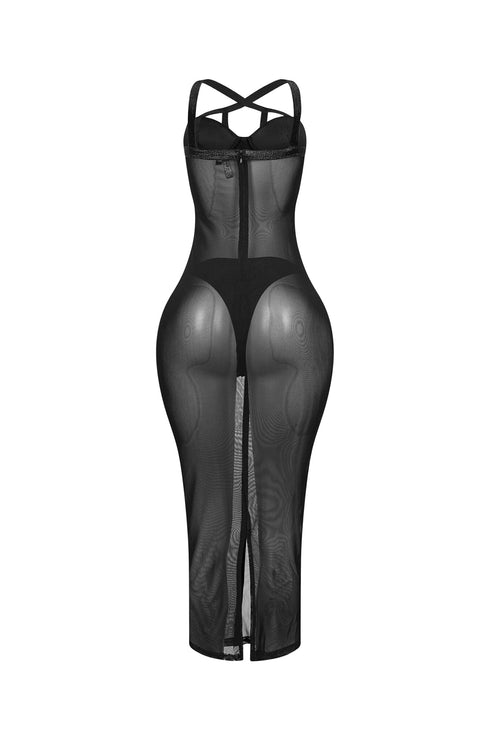 Luminous Pop Mesh Bra Top Midi Dress