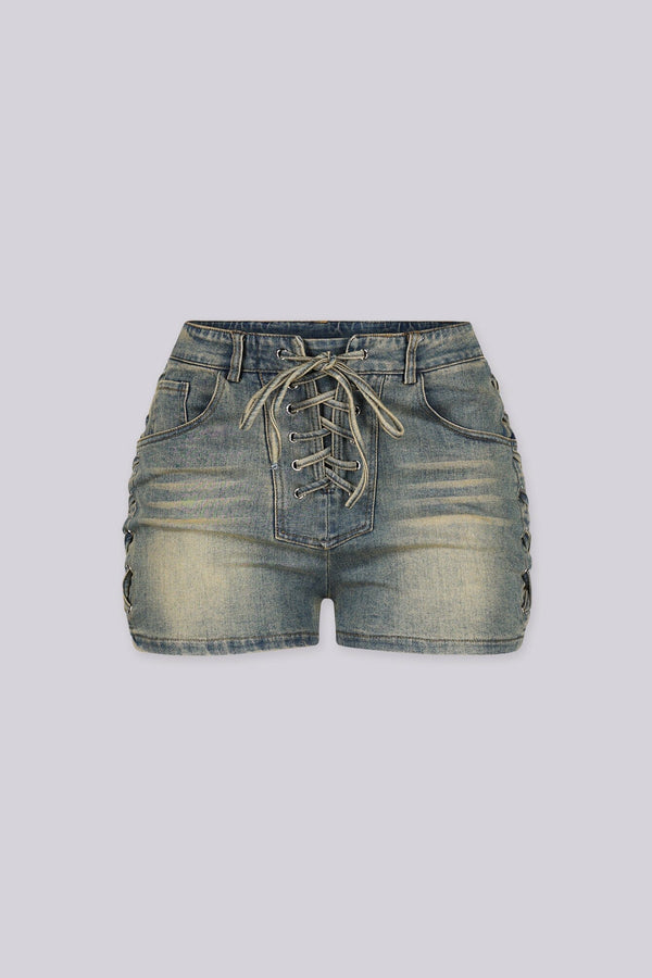 Jannet Vintage Denim Lace Up Shorts