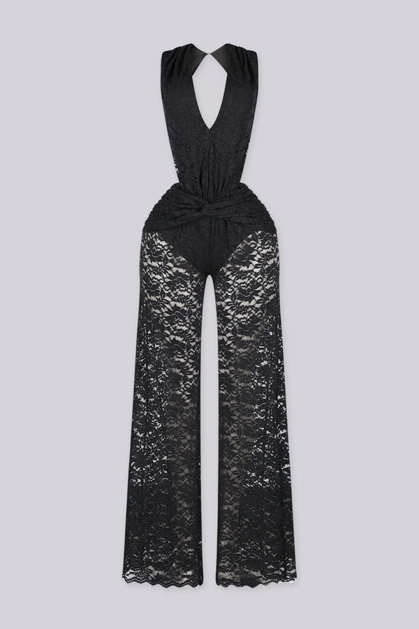 Jasmin Deep V Neck Lace Jumpsuit