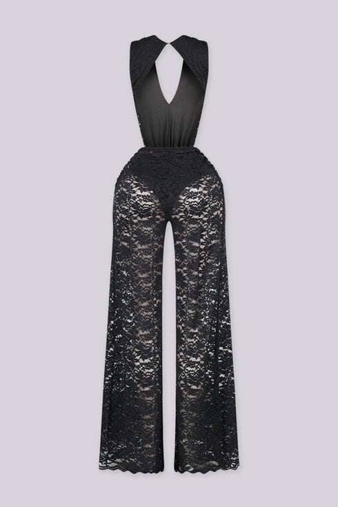 Jasmin Deep V Neck Lace Jumpsuit