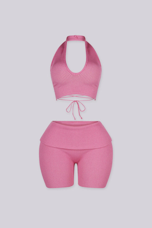 Backfire Ribbed Knit Halter Top & Shorts SET