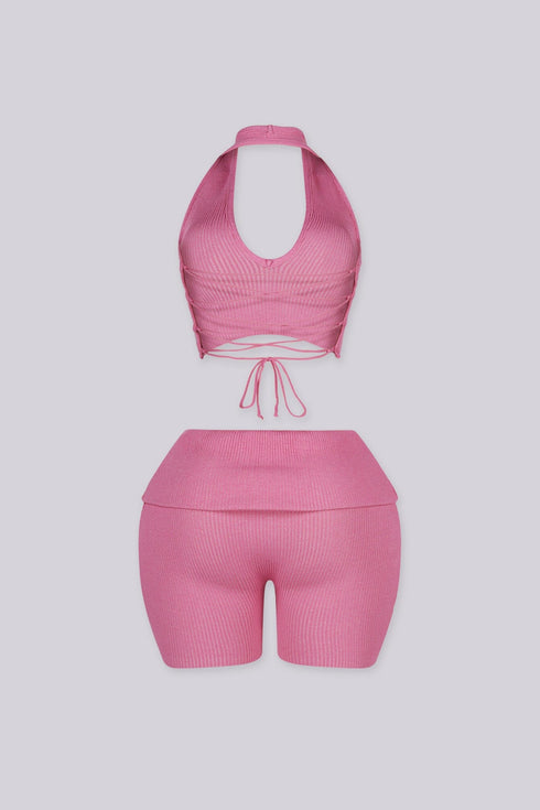 Backfire Ribbed Knit Halter Top & Shorts SET