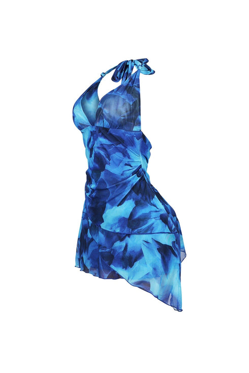 Bluewave Mesh Print Halter Mini Dress
