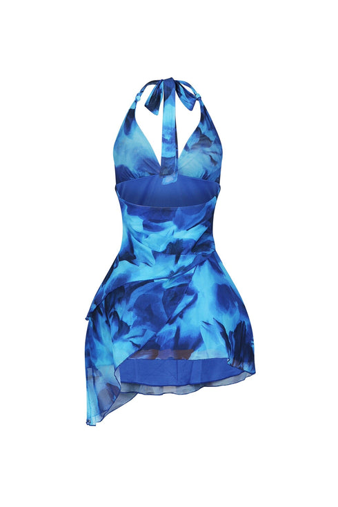 Bluewave Mesh Print Halter Mini Dress