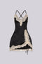 Sweetheart Lace Trim Satin Mini Dress