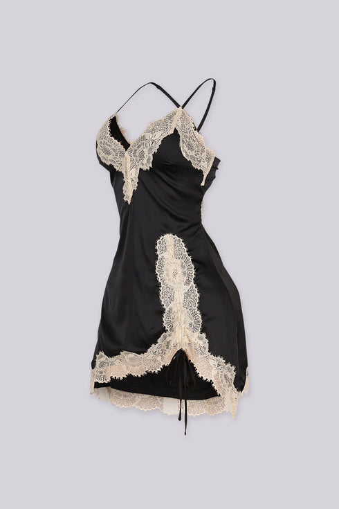 Sweetheart Lace Trim Satin Mini Dress