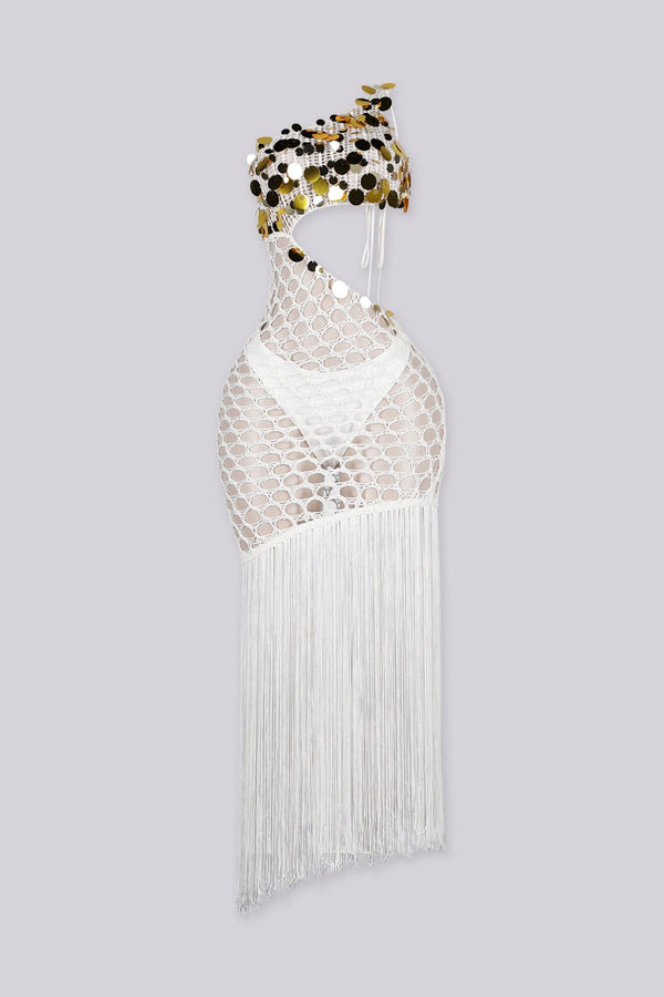 Shakira Gold Sequin Crochet Dress With Underwear