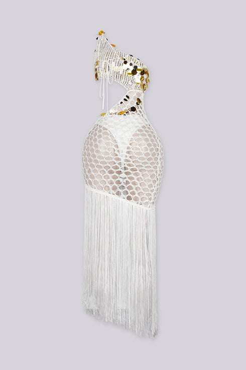 Shakira Gold Sequin Crochet Dress With Underwear