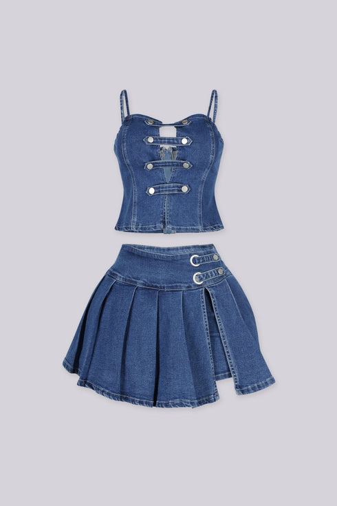 Kiana Denim Tank Top and Skirt SET