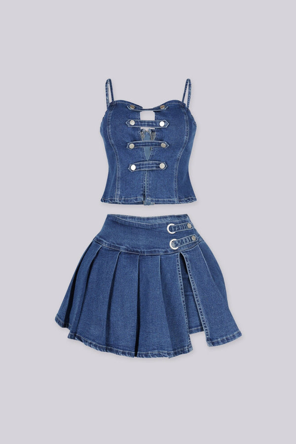 Kiana Denim Tank Top and Skirt Set