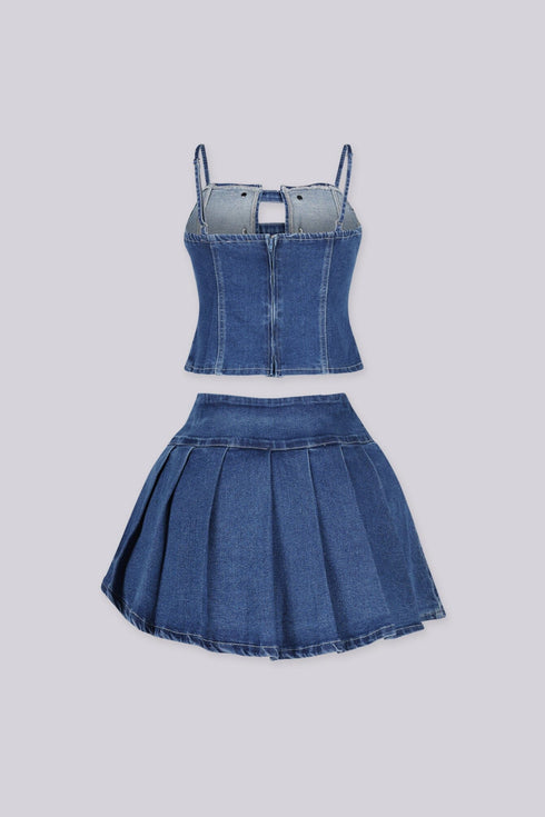Kiana Denim Tank Top and Skirt SET