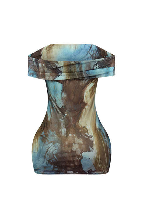 Into The Feeling Off Shoulder Mesh Mini Dress