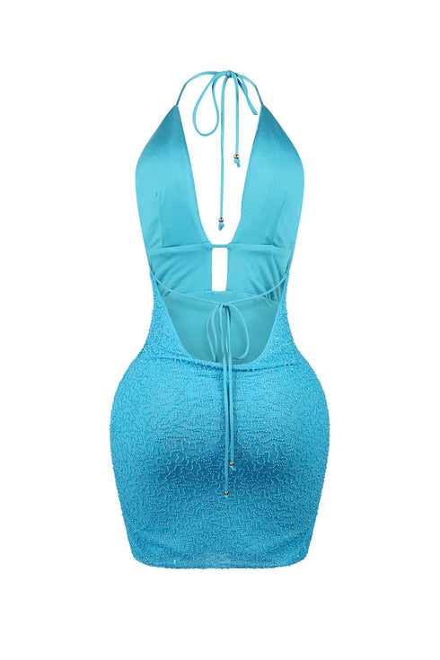 Scalelight Beaded Halter Mini Dress