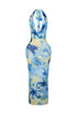 Sundaze Print Mesh Cowl Neck Maxi Dress