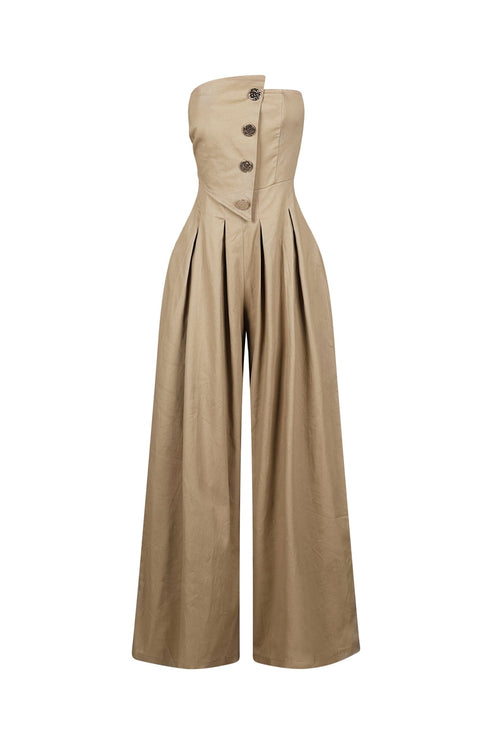 Tailored Cotton Twill Tube Top Jumpsuit