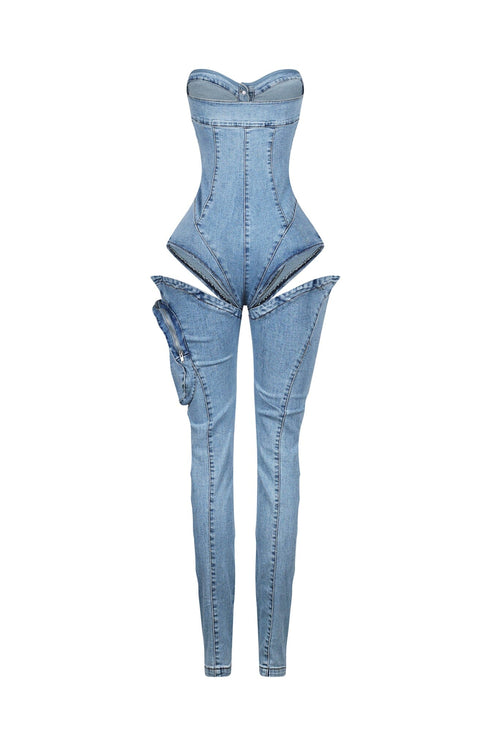 Step into Heat Cutout Denim Jumpsuit