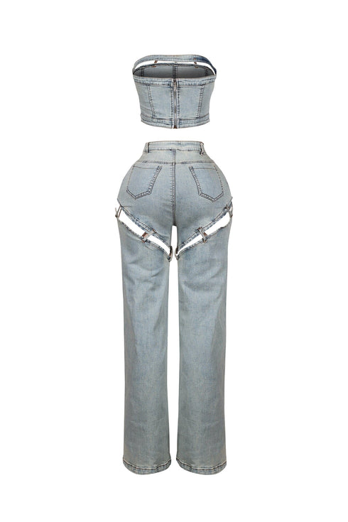 Jett Denim Tube Top & Cutout Pants SET