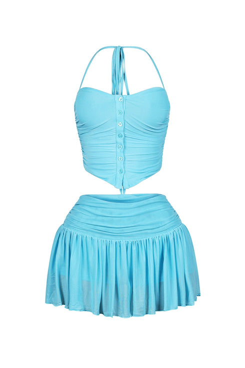 Stuck With U Mesh Ruched Top & Skirt SET