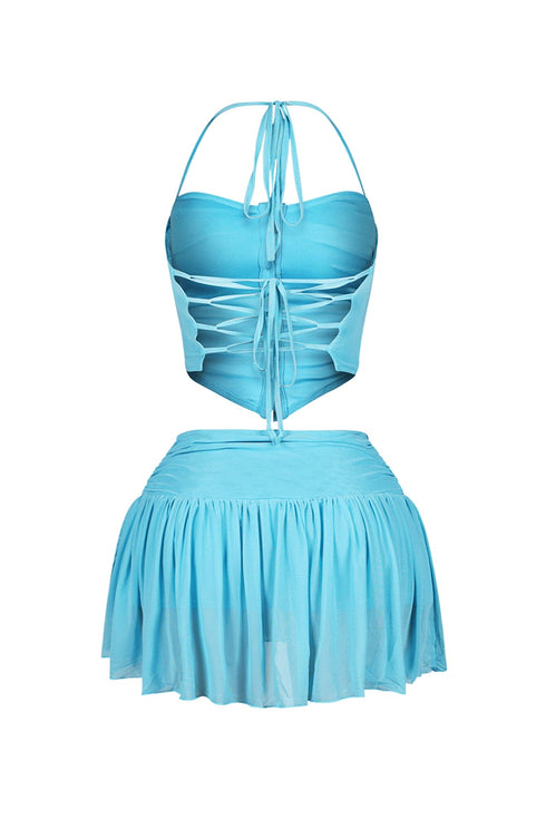 Stuck With U Mesh Ruched Top & Skirt SET