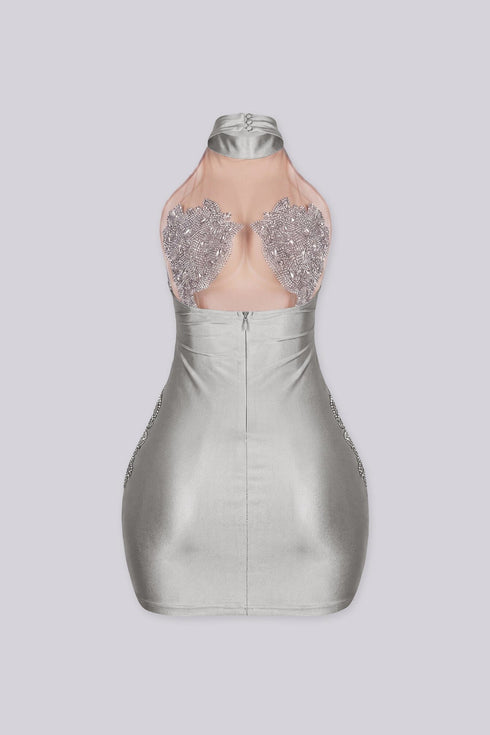 Evangeline Halter Neck Rhinestone Mini Dress