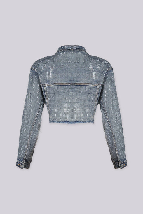 Opulent Rhinestone Denim Crop Jacket