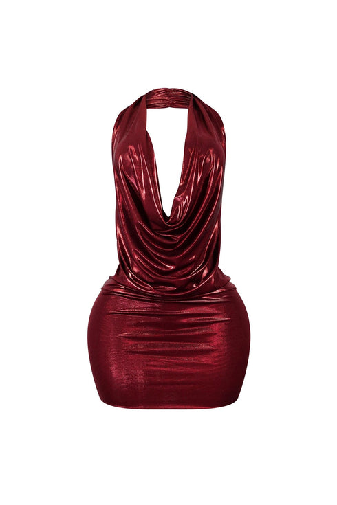 Talk Flirty Metallic Foil Halter Dress