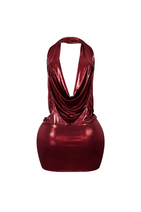 Talk Flirty Metallic Foil Halter Dress