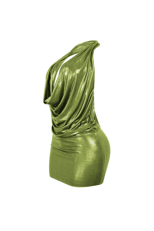 Talk Flirty Metallic Foil Halter Dress