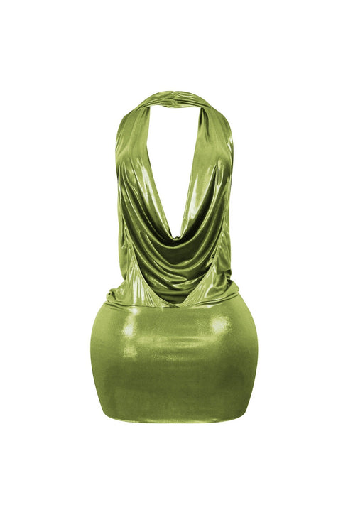 Talk Flirty Metallic Foil Halter Dress